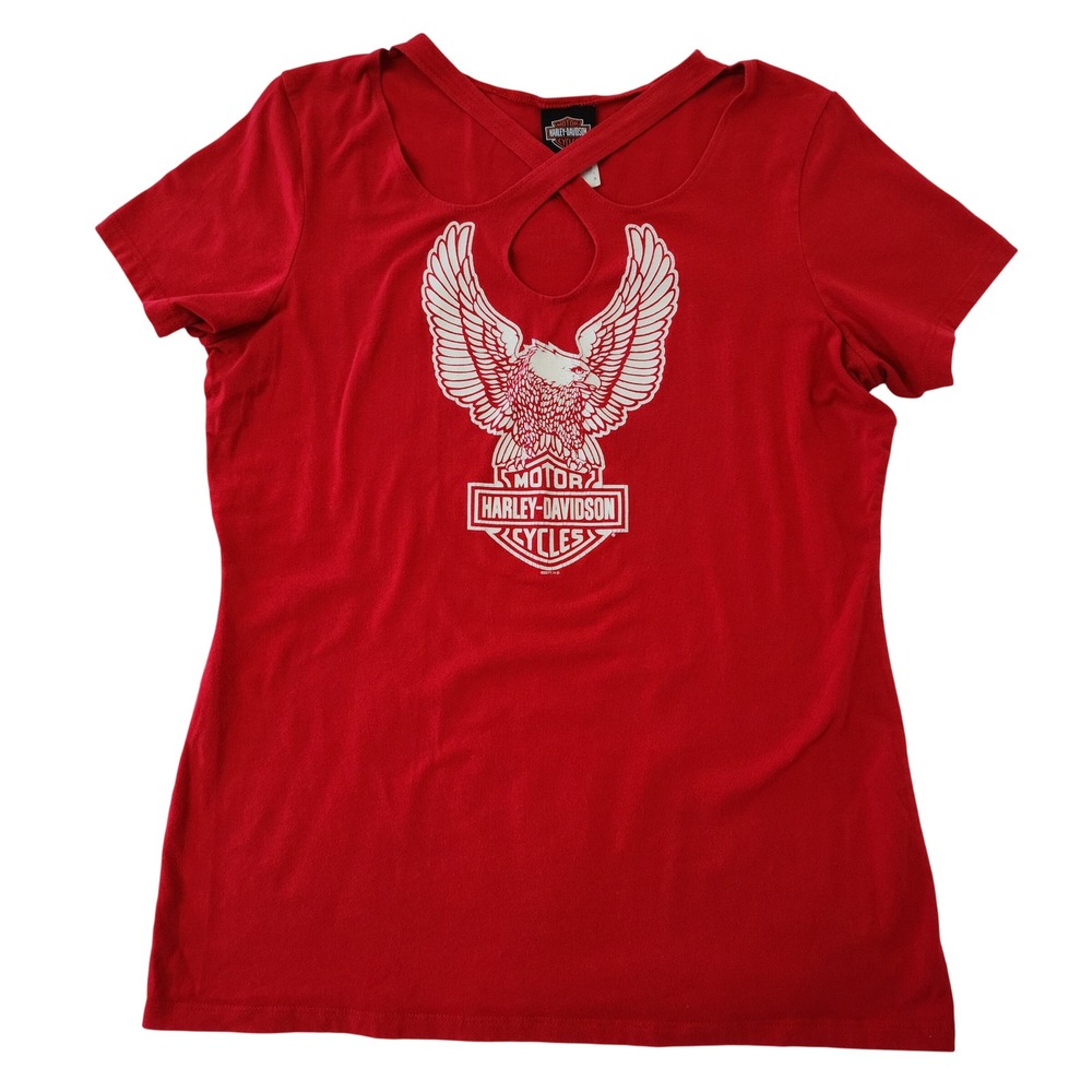Harley Davidson Womens Red Eagle Graphic T-Shirt Cutout Neck 1X Owens‎ Yakima WA